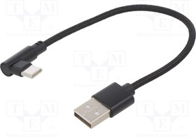 CC-USB2-AMCML-0.2M, Кабель; USB 2.0; вилка USB A,угловая вилка USB C; 0,2м; черный