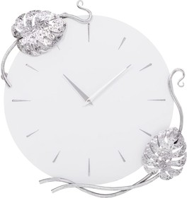 Фото 1/5 Интерьерные настенные часы декор для дома Monstera Deliciosa белого цвета с серебром 45026/серебро