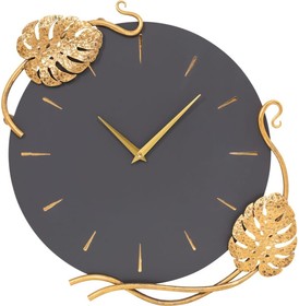 Фото 1/5 Интерьерные настенные часы декор для дома Monstera Deliciosa серого цвета с бронзой 45026/серый