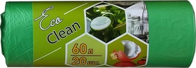 Ecoclean 60 л 20шт в рулоне ПНД, зеленый, 10 мкм, 5868см 3835