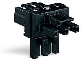 Фото 1/3 770-606, T-distribution connector - 3-pole - Cod. A - 1 input - 2 outputs - 2 locking levers - black