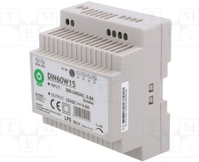 DIN60W15, Power supply: switched-mode; 60W; 15VDC; for DIN rail mounting