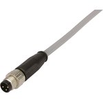 21 34 800 0380 010, Cordset, M8 Plug - Bare End, 3 Conductors, 1m, IP67, Grey