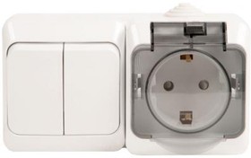 (BPA16-242B) блок выключатель двухклавишный + розетка с заземлением со шторками IP44 белый ЭТЮД Schneider Electric BPA16-242B