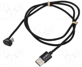CU0192, Cable; angular,USB 2.0; USB A plug,USB C plug; 1m; black; 480Mbps