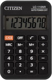 Фото 1/10 Калькулятор карманный CITIZEN LC-110NR, МАЛЫЙ (89х59 мм), 8 разрядов, питание от батарейки, ЧЕРНЫЙ