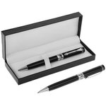 Поворотная шариковая подарочная ручка Премиум в кожзам футляре, корпус черный с серебром 132009