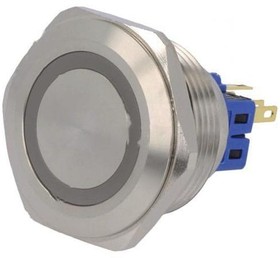 Фото 1/2 Кнопка металлическая ONPOW GQ30-11ZE/B/24V/S (30 мм, с фиксацией, кольцо, синий, 1NO1NC)