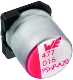 875115350002, Polymer Aluminium Electrolytic Capacitor, 220 мкФ, 16 В, Radial Can - SMD, Серия WCAP-PSHP, 0.02 Ом