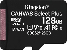 Фото 1/10 Флеш карта microSDXC 128GB Kingston SDCS2/128GBSP Canvas Select Plus w/o adapter