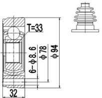 DCV603008, К-кт ШРУСа VW 1500,1600 63-73, 411,412 68-75, 412 73-75, CADDY I 82-92, GOLF I 75-93, GOLF II 83-92, GOLF III 91-99, GOLF IV 97-0