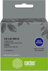 Фото 1/3 Этикетки Cactus CS-LW-99012 сег.:89x36мм черный белый 260шт/рул Dymo Label Writer 450/4XL