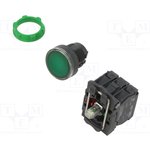 XB5AW33B5, Illuminated Pushbutton Switch, Harmony XB5, Plastic, Green, Flush Mount, 22mm, LED Lamp, 1NC + 1NO, 24V