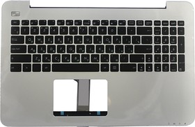 Фото 1/2 Клавиатура (топ-панель) для ноутбука Asus K555LN черная с серебристым топкейсом