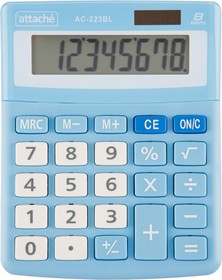Фото 1/4 Калькулятор настольный КОМП Attache, AС-223BL,8р,дв. пит, голуб,134x107x34