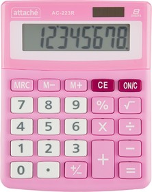 Фото 1/4 Калькулятор настольный КОМП Attache, AС-223R,8р,дв. пит, розовый,134x107x34