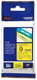 Фото 1/10 TZE621, Ламинированная лента для наклеек Brother TZe-621 - ширина 9 мм, черный шрифт на желтом фоне
