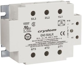 GN350BLR, Solid State Relay - 90-140 VAC Control Voltage Range - 50 A Maximum Load Current - 48-600 VAC Operating Voltage R ...