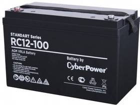 Фото 1/4 Аккумуляторная батарея CyberPower RC 12-100 / 12 В 100 Ач, напряжение 12В, емкость (разряд 20ч) 102,2Ач, макс. разрядный ток (5 сек) 950А,