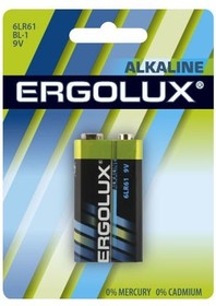 Фото 1/10 Ergolux 6LR61 Alkaline BL-1 (6LR61 BL-1, батарейка,9В) (1 шт. в уп-ке)