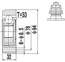 DCV603004, К-кт ШРУСа VW CADDY I 82-92, CADDY II 95-04, GOLF I 75-93, GOLF II 83-92, GOLF III 91-99, GOLF IV 97-06, JETTA I 78-84, JETTA II