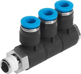 QSLV3-1/4-6, QSLV Series Multi-Connector Fitting, R 1/4 to 6 mm, Threaded-to-Tube Connection Style, 153223