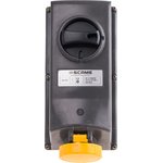 402.1670, IP67 Yellow Panel Mount 2P + E Right Angle Industrial Power Socket ...