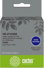 Картридж ленточный Cactus CS-LT-91203 (91203) черный/красный для Dymo Letra Tag LT-100H