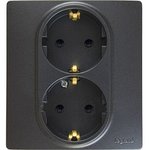 Legrand Etika Антрацит Розетка 2-ая с/з со шторками, авт. клем.