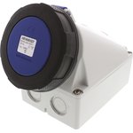 128A, IP67 Blue Wall Mount 3P Right Angle Socket, Rated At 63A, 230 V