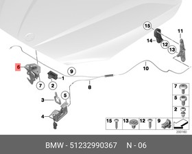 51232990367, Крючок капота BMW X1 E84 (2009 )