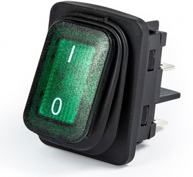 A54B1Y11, Выключатель клавишный с подсветкой, зелёная клавиша, 1НО, 250 В AC, 16 А