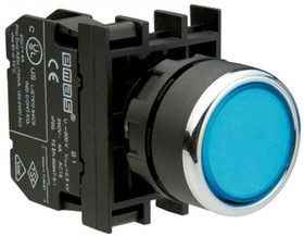 B101DM, Кнопка нажимная круглая синяя, 2НО, серия B, 250 В AC, 4 А