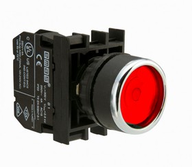 B100FK, Кнопка нажимная круглая красная, с фиксацией, 1НО, серия B, 250 В AC, 4 А