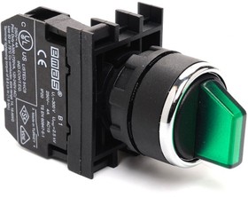 B100SL20Y, Переключатель 0-1, с фиксацией, зелёный, 1НО, серия B, 250 В AC, 4 А, без блок-контакта подсветки