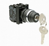 B102AC30, Кнопка с ключом 2-0-1, с фиксацией, ключ вынимается во всех положениях, 1НО+1НЗ, серия B, 250 В AC, 4 А