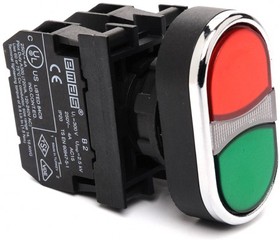 Фото 1/2 B102K20KY, Кнопка нажимная сдвоенная красно-зелёная, 1НО+1НЗ, серия B, 250 В AC, 4 А