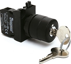 CP100AA20, Кнопка с ключом 0-1, с фиксацией, ключ вынимается в положении 0, 1НО, серия C, 250 В AC, 4 А