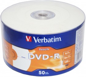 Фото 1/3 DVD-R 4.7Gb 16x Verbatim DL Inkjet Printable по 50 шт. в плёнке 43793
