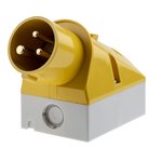 331, IP44 Yellow Wall Mount 3P 25 ° Industrial Power Plug, Rated At 16A, 110 V