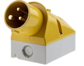 Фото 1/4 331, IP44 Yellow Wall Mount 3P 25 ° Industrial Power Plug, Rated At 16A, 110 V