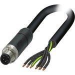 1414949, Cordset, M12 Plug - Bare End, 6 Conductors, 1.5m, IP65 / IP67 / IP68, Black