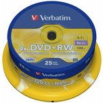 Оптический диск DVD+RW VERBATIM 4.7Гб 4x, 25шт., cake box [43489]