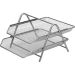 Лоток для бумаг 2-х уровн.горизонт.металл сетка 356x278x53м сереб 383695