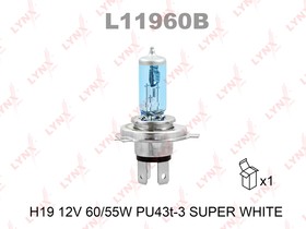 L11960B, Лампа H19 12V 60/55W PU43t-3 SUPER WHITE, LYNXauto | купить в розницу и оптом