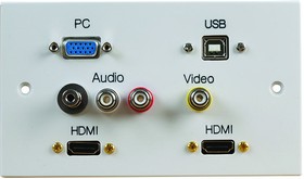 Фото 1/2 PELR0104, 2 Gang HDMI Wallplate with VGA, USB B & AV Ports