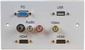 Фото 1/2 PELR0105, 2 Gang HDMI Wallplate with VGA, USB A & AV Ports