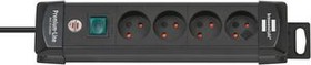 1155005014, Outlet Strip Premium-Line 4x DK Type K Socket - DK Type K Plug Black 1.8m