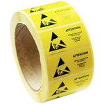 RND 600-00082, ESD Caution Labels, Rectangular, Black on Yellow, Paper, Warning ...