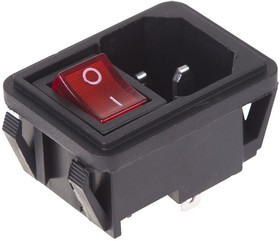 Фото 1/7 36-2270, Выключатель клавишный 250V 10А (4с) ON-OFF красный с подсветкой и штекером C14 3PIN